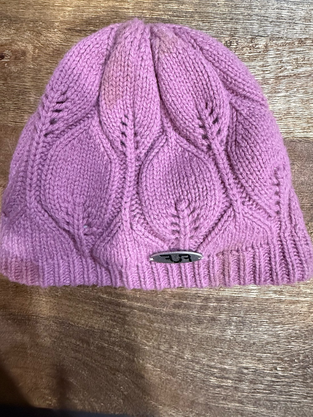 Pur Pink Cable-Knit Beanie with Metal Logo